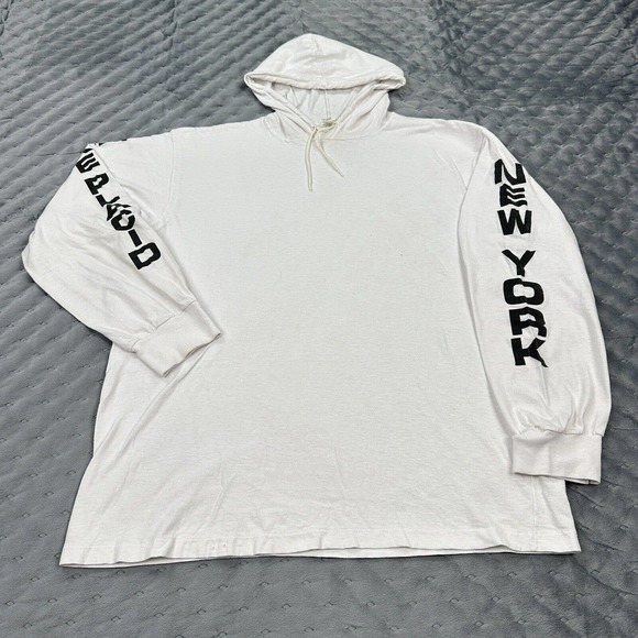 VINTAGE Lake Placid Shirt Men XL Single Stitch White Long Sleeve Hooded Pullover - Picture 1 of 13